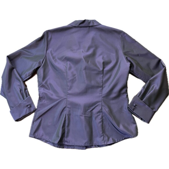 Ann Taylor Women Tops Blouses Shimmering Purple Acetate Knotted Buttons, Size 8P - Picture 2 of 11